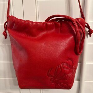Vintage Loewe Leather Anagram Drawstring Bucket Crossbody Bag